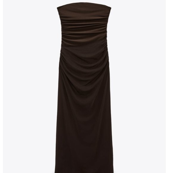 Zara Brown Strapless Dress - Picture 2 of 7
